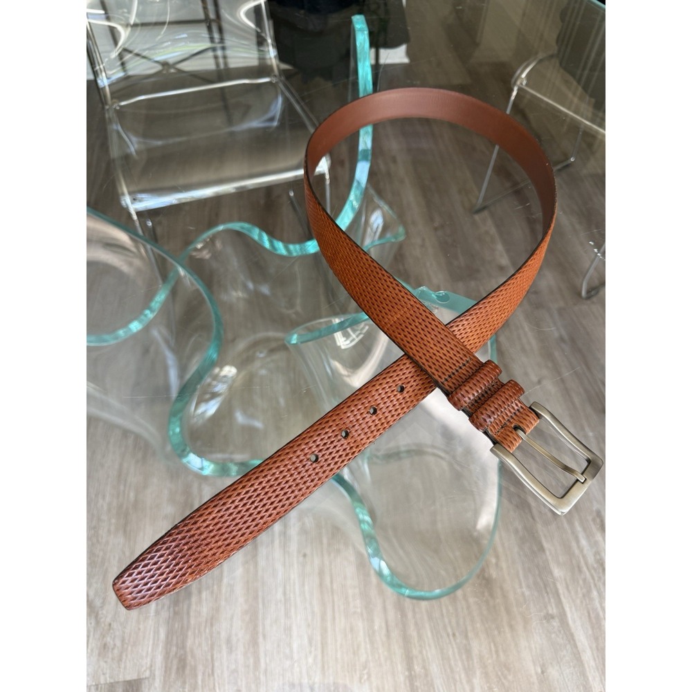 Torino Italian Embossed Calf Leather Belt Brown Cognac Size 40 Made in USA 1.5"